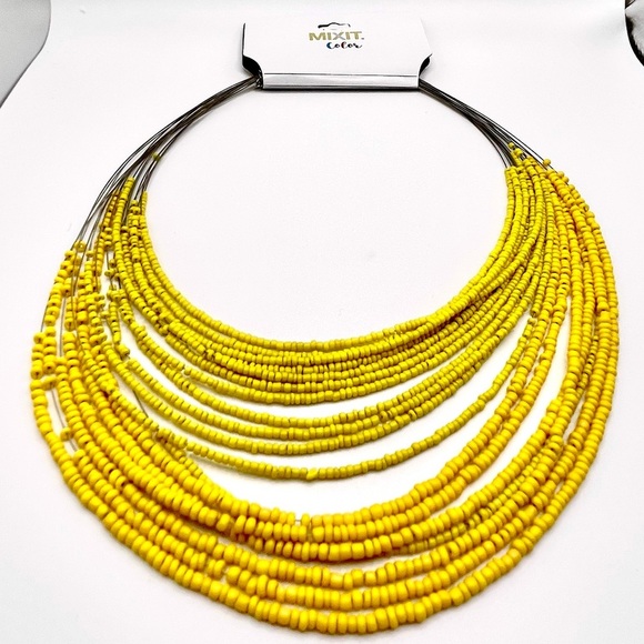Bright Yellow Multi Strand Beaded Necklace MixIt Color - Picture 3 of 7